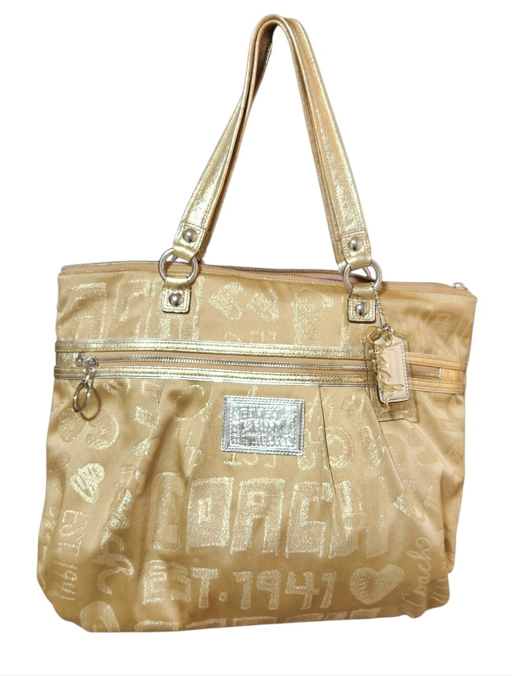 Coach #15301 Metallic Gold Logo-Print Shoulder Bag